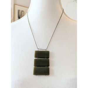 Horizontal Slab Pendant Necklace In Dark Forest Green Panels Abstract Geometric